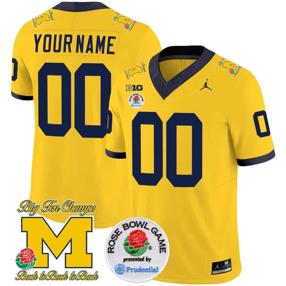 Men Michigan Wolverines Yellow 2024 Rose Bowl Patch Vapor Limited Custom NCAA Jersey